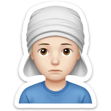 A person with headaches and a cold pack on the head sticker