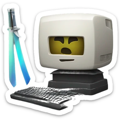 katana and old computer sticker