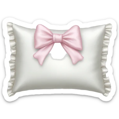 White silk pillow with ruffles and light pink bow sticker