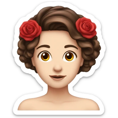 Beautiful, rose, red, flowers in hair, long dark brown hair, white fair skin sticker