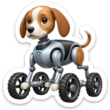 Very fast  jumping  Boston Dynamics robot beagle Sherlock Holmes robodog with large off-road wheels for feet  sticker