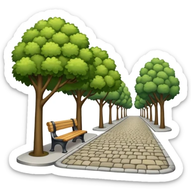 a city street with trees and benches sticker