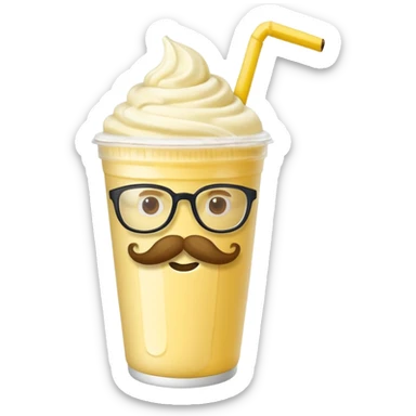banana milkshake in a take-out cup with mustache and glassess sticker