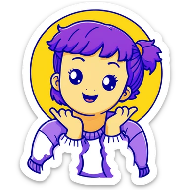 A cute girl with purple hair and a cheerful expression sticker
