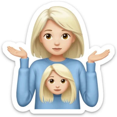 blonde woman with long white hair taking off a sweater, simple features, emoji style sticker