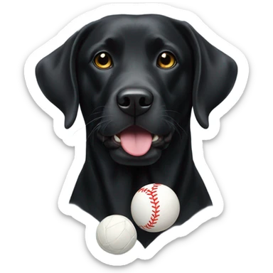 Black lab wearing white socks with ball in mouth sticker