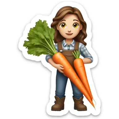 farmer girl holding carrots, brown hair sticker