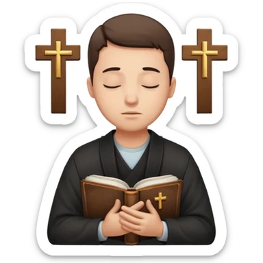 Guy who reads Bible with cross on it and with his eyes closed in prayer. without something in the background  sticker