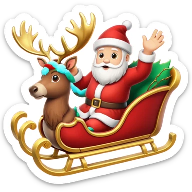 Santas sleigh with Santa in it and deer leading it  sticker