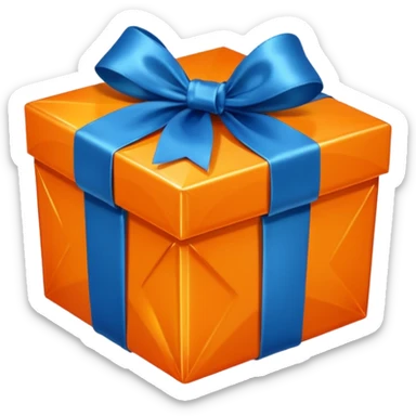 crystal orange gift box with blue ribbon sticker