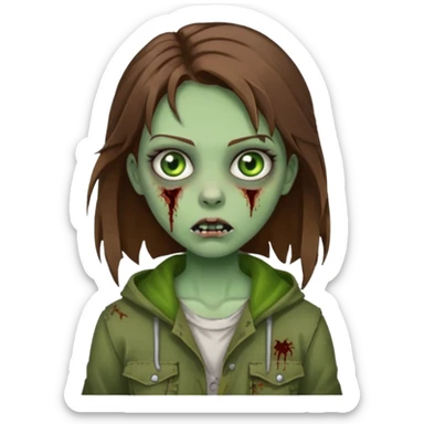 girl zombie with brown hair and green eyes sticker