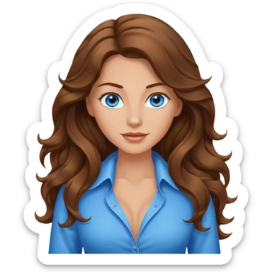 Extra Long wavy hair, brown hair, blue eyes Caucasian not young sexy clothes sticker
