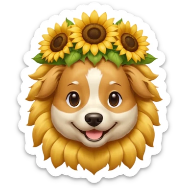 dog sitting with sunflower crown sticker
