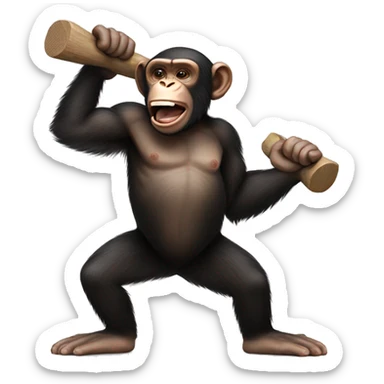 Chimpanzee performing a double-handed hammering motion sticker