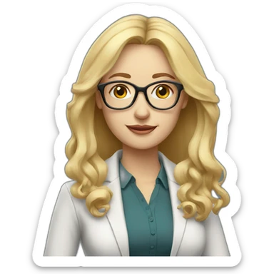 Woman teacher blonde long hair glasses wuth book sticker