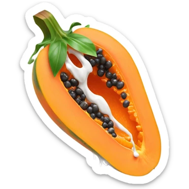 Papaya inside with wite paint dripping down sticker