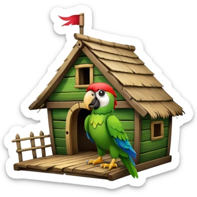 frontal view of an only Flying pirat parrot with a pirat hut. no other objects sticker