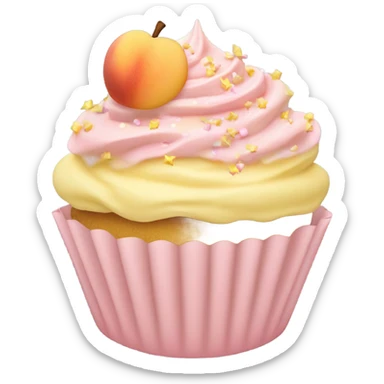 realistic cupcake with light pink frosting and light yellow cupcake wrapper and peach sprinkles and yellow sugar sprinkles… no fruit on top of cupcake sticker