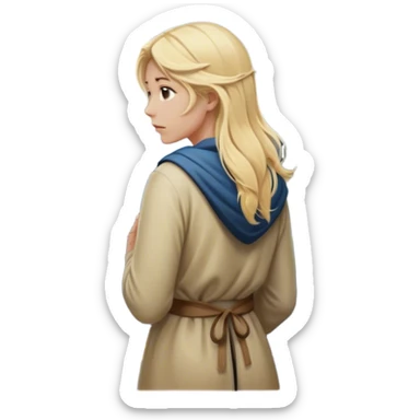 - the back of a blonde woman stands at a mountain crossroads, her back turned as she contemplates two trails—one illuminated,, and one shrouded in darkness, representing reaction. with hands on chest sticker