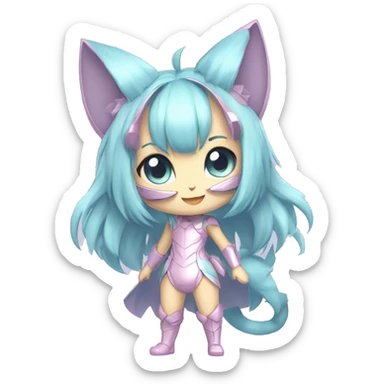 Pastel-Catgirl-Chibi-Sona-Shiny-Fakémon with a mask full body sticker
