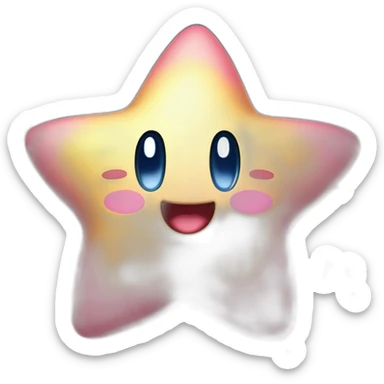 cute happy Kirby jumping on a golden star sticker
