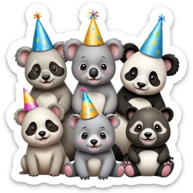 Koala’s birthday party with panda, seal, and puppy sticker