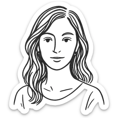 tasteful portrait of a brunette woman, hand-drawn look, black and white, elegant sticker