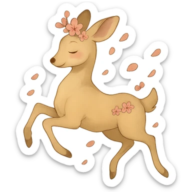 Remove the blue sky background so only the feminine adult vanilla cloud doe with rosy cheeks and cherry flowers, floating gracefully in a dreamy Ghibli-Pixar style, remains on a transparent background. Preserve the soft, magical, and elegant look. sticker
