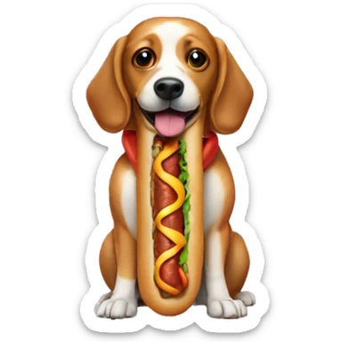 A dog wearing a  hotdog shirt  sticker
