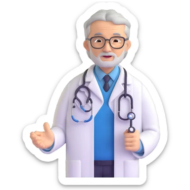 mature 60 year old doctor with stethoscope, gray hair, professional looking but not elderly sticker
