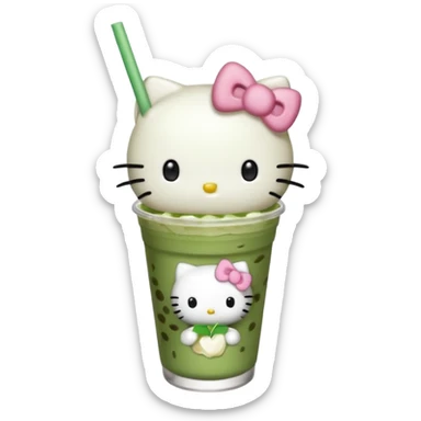 Hello kitty standing holding iced matcha latte in hand  sticker