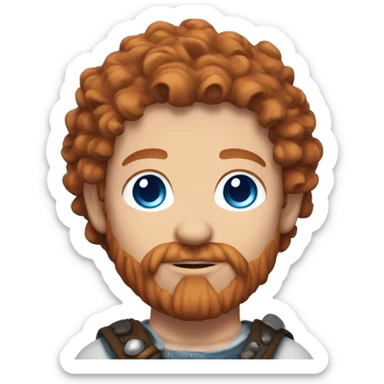 35 year old viking, male, curly red hair, blue eyes, pale sticker