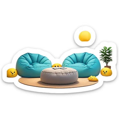 cozy chill zone lounge area with beanbags and ambient lighting sticker