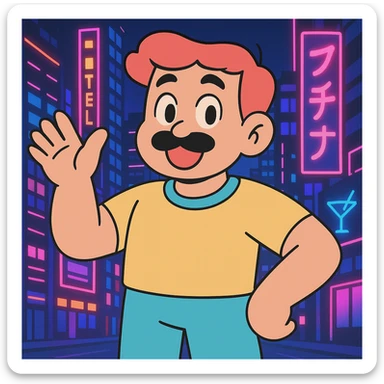 Add a neon city background, keep the 90's anime style and all original colors and lighting sticker