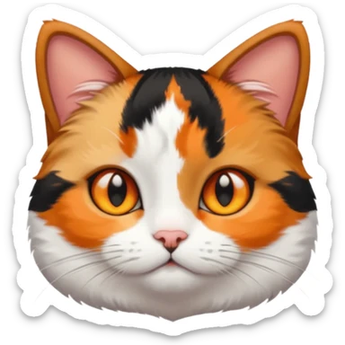 calico cat with small head, hazel eyes, and short but chubby body sticker