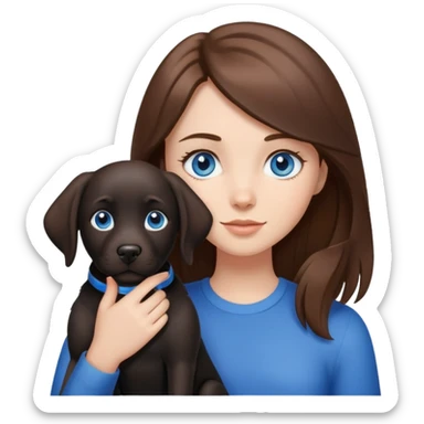 Brown hair girl with blue eyes holding a black lab dog sticker