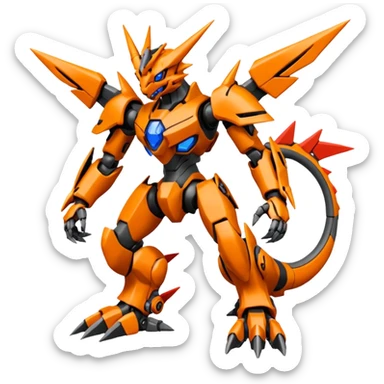 Cool Futuristic Black Orange Cyber-Digimon-Fakemon-Guilmon-Guilmon-Wargreymon-Mecha-fusion (full body) sticker