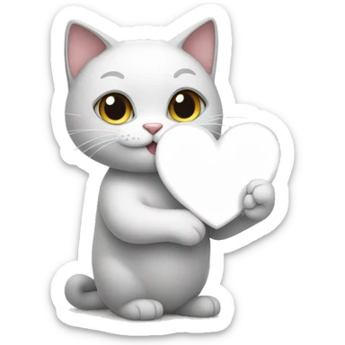 The cat is holding a white heart  sticker