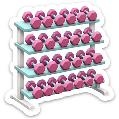 White dumbbell rack with pastel pink dumbbells neatly aligned sticker