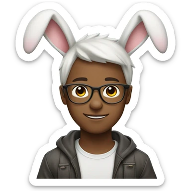 Boy with glasses and cute bunny ears  sticker