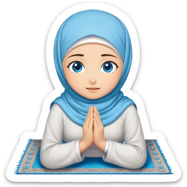 Turkish beautiful finish Konya girl blue eyes with hijab and praying on pray mat sticker