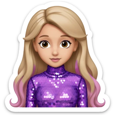 Ariana Grande with long dark blonde hair, lavender pink sequin outfit sticker