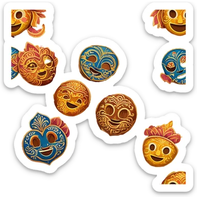 Cinematic Realistic Indonesian Batik Emoji, depicted as a richly patterned textile with intricate colorful designs, rendered with vivid textures and dynamic cultural lighting that captures its artistic heritage. sticker