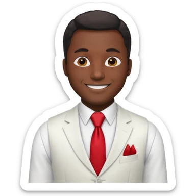 businessman, black skin, white suit vest, red tie sticker