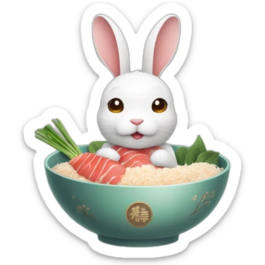 Rabbit holding a Japanese maguro rice bowl sticker