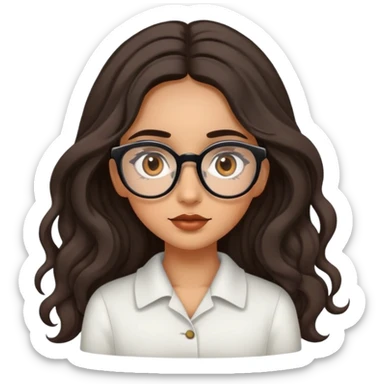 Girl with olive skin, brown eyes with long eyelashes and dark wavy long hair and large eyeglasses on top of head sticker