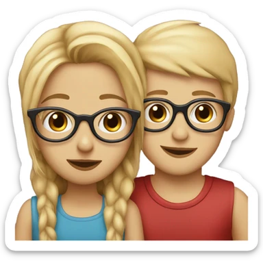 Kiss-kiss boy with blonde hair and girl with red straight hair and glasses  sticker