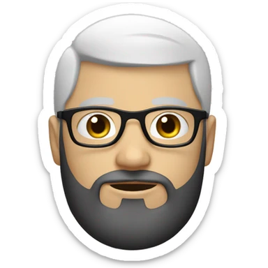 White boy with black hair and black beard and round white glasses , thin  sticker