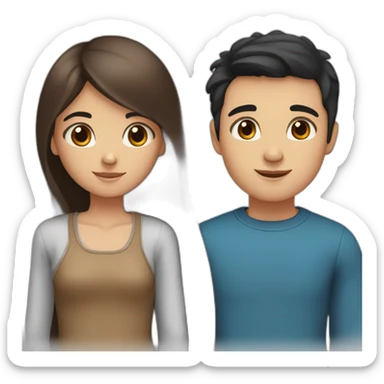 girl with long, straight brown hair and blue eyes and a boy with black short hair and brown eyes sticker