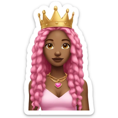Black woman with long, blonde dreadlocks with pink highlights, and pink and black fox ears, wearing a pink and gold crown with six points sticker